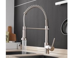 Uittrekbare keukenkraan sproeikop - Flexibele Horecakraan - Chroom mat