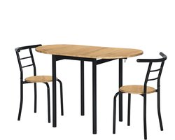 Uittrekbare keukentafel en 2 stoelen in zwart en eiken – Modern design voor keuken en eetkamer