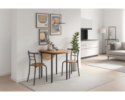 Uittrekbare keukentafel en 2 stoelen in zwart en eiken – Modern design voor keuken en eetkamer