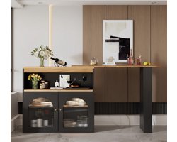 Uittrekbare Luxe Bar- en Eettafel met LED-verlichting, Opbergruimte en Draaibaar Ontwerp – 138-193 cm – Rechthoekig Houten Statafel/Bistrotafel voor Eetkamer en Woonkamer – Medahomestore