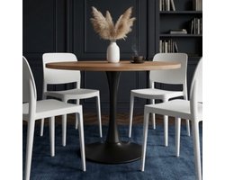 Uittrekbare Ovale Eettafel 100–140x100x75 cm – Ronde Keukentafel voor 2–6 Personen, Bruin Houtdesign met Zwarte Poten, Modern & Ruimtebesparend – Furnitureland