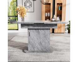 Uittrekbare Ovale Eettafel met Opbergruimte, Betonlook
