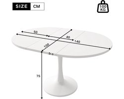 Uittrekbare ovale eettafel wit 100–140 cm – Moderne MDF eetkamertafel met voetstuk, ruimtebesparend design voor 4–8 personen – Scandinavische stijl – Novihome