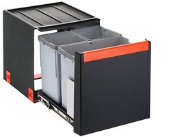 Uittrekbare prullenbak met 3 vakken - 14L + 2x 7L emmers in leisteengrijs