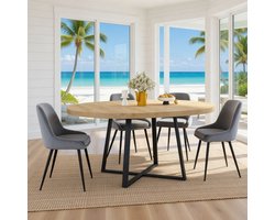 Uittrekbare Ronde Eettafel “Selena” 4-8 personen – Hout & Zwart Metaal – 110-150 cm – Modern Uitschuifbare Tafel voor Woonkamer, Keuken en Eetkamer | Casa Serena