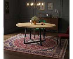 Uittrekbare Ronde Eettafel Selma Ø110-150 cm – Houten Tafel met Zwart Metalen Poten – Verzonden voor 4 tot 8 personen – Keuken, Eetkamer & Woonkamer – Modern & Industrieel Design Casa Serena