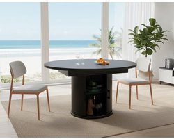 Uittrekbare Ronde & Ovale Eettafel met Opbergruimte – Modern Zwart/Walnoot – 118 tot 158 cm – Geschikt voor 6 Personen – Verstelbare Poten | Depauwwonen