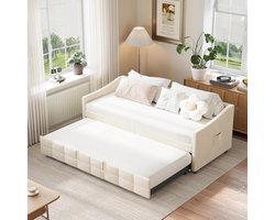 Uittrekbare Slaapbank 90/180 x 200 cm met Lattenbodem, Gestoffeerd Tweepersoonsbed