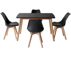 Uittrekbare tafel 120/160cm HELGA en 4 stoelen NORA zwart