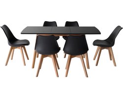 Uittrekbare tafel 120/160cm HELGA en 6 stoelen NORA zwart