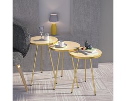 Uittrekbare Tafels - Nesting Tafels - Kleine Ruimtes Inrichten - Stapelbaar Design - 38 cm Diameter - Beige/Goud