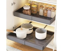 Uittrekbare telescopische lade 31,5-52 cm verstelbaar - Grijze schuiflade voor keuken en badkamer
