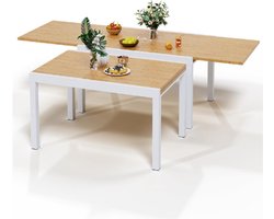 Uittrekbare Tuintafel 130/260 x 90 x 75 cm - Aluminium Eettafel Voor Buiten - Grote Tuin Tafel Voor 6-10 Personen - Waterdicht Houtnerf Kleurpatroon - Perfect Voor Tuin Terras Balkon