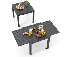 Uittrekbare Tuintafel – 80/160 x 80 x 75 cm – Weerbestendig Aluminium met Houtlook, Eettafel voor 4–6 Personen – Grijs