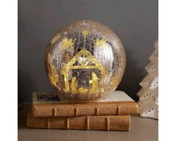 Ulisem - Crackle Glass Kerstverlichting Led Santa Reindeer Nativity Tafellamp - Kerstdecoratie - Op Batterijen - Warm Wit Licht - Golden Feeststuk Voor Dressoir En Eettafel