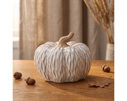 Ulisem - Crème Reliëf Keramische Pompoen Set 2 Maten - Herfst Decoratie - Distressed Textuur Pompoen Beelden - Tafelcentrumstuk - Woonkamer Decoratie - Thanksgiving Versiering