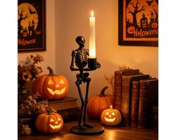 Ulisem - Halloween Schedel Kandelaar Hars Skelet Hoofd Kaarsenstandaard - Gothisch Tafel Decor - Voor Diner Tafel - Openhaard Schouw - Bar - Gothisch Huwelijk - Eng Decoratie - Realistisch Design - Stabiele Hars Basis - Voor Taper Kaarsen