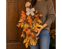 Ulisem - Herfst Esdoornblad Kunstbloemen Hangdecoratie - Deurkrans - Met Pompoen En Bessen - Voor Halloween En Thanksgiving - Voor Binnen En Buiten