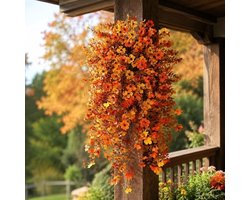 Ulisem - Kunstmatige Herfst Hangmand 2-Pack 76 Cm Zijde Wisteria & Bruin Blad - Hangmand Set - Herfstdecoratie - Buiten & Binnen - Voor Veranda Muur Patio - Oranje