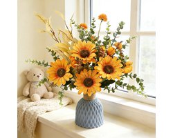 Ulisem - Kunstmatige Zonnebloem Boeket Met Vaas - Zijden Bloemen - Herfst Decoratie - Tafelstuk - Huwelijksdecoratie - Onderhoudsvrij - Realistisch