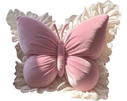 Ulisem - Kussen - Vlinder ontwerp dierbaar multifunctioneel kussen - 43x31 cm groot - Zachte pluche stof - Grote PP katoen vulling - Als zitkussen en rugsteun - Voor woonkamer en auto - Ook als decoratie - Roze