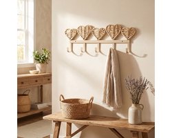 Ulisem - Wandhaak - Bohemian stijl wandkapstok met 5 haken - 15 inch groot - Met handgeweven harten van rotan - Gemaakt van stevig ijzer - Voor hal, gang, badkamer en slaapkamer - Incl montagemateriaal - Eenvoudig te installeren - Bespaart ruimte