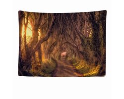 Ulticool - Bomen Bos Mystery Fantasy - Wandkleed - 200x150 cm - Groot wandtapijt - Poster - Bruin