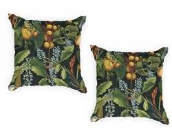 Ulticool - Buitenkussen Hoes Groen - Blauwe Druif Vogel Kikker - Sierkussens Buiten Waterbestendig - Set van 2 Kussens 45 x 45 cm Vierkant