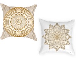 Ulticool - Buitenkussen Hoes - Mandala Goud Beige Bohemian Hippie - Sierkussens Buiten Waterbestendig - Set van 2 Kussens 45 x 45 cm Vierkant
