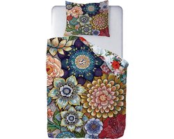 Ulticool Dekbedovertrek - Beddengoed Bloemen Natuur Bos Vogels - 140 x 200 cm - Kussensloop 60 x 70 cm - voor Dekbed 1 Persoons Kamer - Decoratie Slaapkamer Volwassen voor Man Vrouw Kind Jongens - Tiener Cadeau Meisje - Print - Groen Rood Blauw