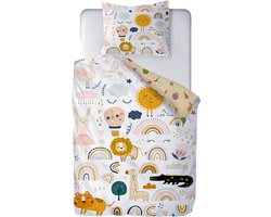 Ulticool Dekbedovertrek - Beddengoed Dieren Safari Dinosaurus - 140 x 200 cm Kussensloop 60 x 70 cm - voor Dekbed 1 Persoons Kamer - Dino Slaapkamer Kinderkamer Babykamer Peuter Cadeau - Sinterklaas Cadeautjes Kinderen - Decoratie - Jongens Meisjes