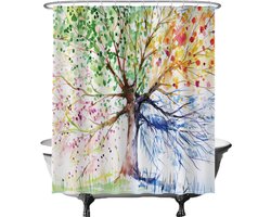 Ulticool Douchegordijn Anti Schimmel - Boom Tree of Life 4 Seizoenen - 180 x 200 cm - semi Transparant - met 12 Ringen Wit - Aquarel Natuur - Decoratie Lente voor Binnen - Multi Color