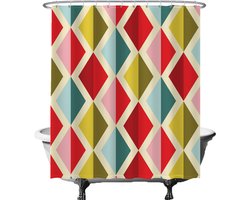 Ulticool Douchegordijn Anti Schimmel – Kleurrijk Retro Vintage – 180x200 cm – Inclusief Ringen – Waterdicht & Wasbaar - Semi Transparant - Rood Geel Blauw