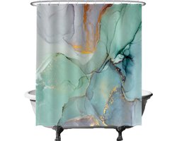 Ulticool Douchegordijn Anti Schimmel - Marmer Groen Blauw Aquarel - 180 x 200 cm - Semi Transparant - met 12 Ringen Wit - Waterdicht & Wasbaar - Pastel - Decoratie Lente voor Binnen