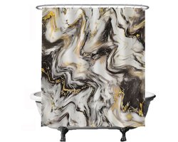 Ulticool Douchegordijn Anti Schimmel - Marmer Kunst Marble - 180 x 200 cm - Inclusief Ringen - Semi Transparant - Decoratie Woonaccessoires Abstract Kunst - Zwart Goud Wit