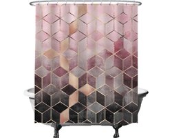 Ulticool Douchegordijn Anti Schimmel - Marmer Ombre Roze Geometrie - 180 x 200 cm - semi Transparant - met 12 Ringen Wit - Wasbaar - Marble Goud Paasdecoratie Landelijk