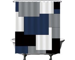 Ulticool Douchegordijn Anti Schimmel – Retro Design - 180x200 cm – Inclusief Ringen – Waterdicht & Wasbaar - Semi Transparant - Blauw Grijs Zwart Wit