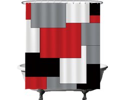 Ulticool Douchegordijn Anti Schimmel – Retro Design - 180x200 cm – Inclusief Ringen – Waterdicht & Wasbaar - Semi Transparant - Rood Zwart Grijs Wit