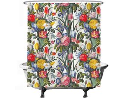 Ulticool Douchegordijn Anti Schimmel - Tulp Roos Grote Bloemen - 180 x 200 cm - met 12 ringen - Rood Geel Blauw Groen