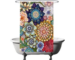 Ulticool Douchegordijn - Bloemen Natuur Kunst - 120 x 180 cm - met 8 ringen - Anti Schimmel - Waterdicht & Wasbaar - Semi Transparant - Decoratie Lente Zomer - Kleurrijk