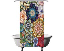 Ulticool Douchegordijn - Bloemen Natuur Kunst - 120 x 200 cm - met 8 ringen - Anti Schimmel - Semi Transparant - Waterdicht & Wasbaar - Pasen Decoratie Paasdecoratie Lente Zomer - Kleurrijk