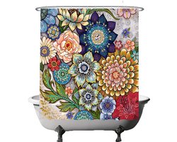 Ulticool Douchegordijn - Bloemen Natuur Kunst - 180 x 180 cm - met 12 ringen - Anti Schimmel - Waterdicht & Wasbaar - Semi Transparant - Decoratie Lente Zomer - Kleurrijk