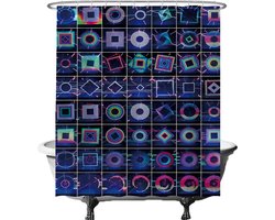 Ulticool Douchegordijn - Digitale Print DJ Dance Festival Psychedelisch - 180 x 200 cm - met 12 ringen - Anti Schimmel - Waterdicht & Wasbaar - Semi Transparant - Paars Zwart