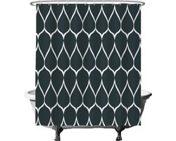 Ulticool Douchegordijn - Geometrische Vormen Donker Groen Zwart - 180 x 200 cm - semi Transparant - met 12 Ringen Wit - anti Schimmel