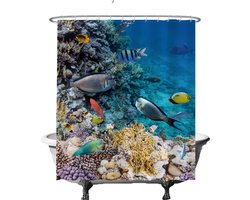 Ulticool Douchegordijn - Koraal Zee Duiken Aquarium Natuur Planten - 180 x 200 cm - met 12 ringen - Anti Schimmel - Waterdicht & Wasbaar - Semi Transparant - Decoratie Blauw Oranje