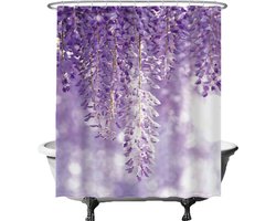 Ulticool Douchegordijn - Lila Hangplant Natuur Bloemen Rust - 180 x 200 cm - met 12 ringen - Anti Schimmel - Waterdicht & Wasbaar - Semi Transparant - Pasen Decoratie Paasdecoratie Lente Zomer - Paars