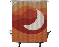 Ulticool Douchegordijn - Maan Aesthetic Zonsondergang Kunst - 180 x 200 cm - met 12 ringen - Anti Schimmel - Waterdicht & Wasbaar - Semi Transparant - Rood Oranje