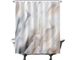 Ulticool Douchegordijn - Marmer Golven - 180 x 200 cm - semi Transparant - met 12 Ringen Wit - anti Schimmel - Wit Bruin Sepia