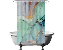 Ulticool Douchegordijn - Marmer Groen Blauw Aquarel - 120 x 180 cm - met 8 ringen - Anti Schimmel - Waterdicht & Wasbaar - Semi Transparant - Pastel