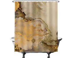 Ulticool Douchegordijn - Marmer Vloeiende Kleuren Kunst - 180 x 200 cm - met 12 ringen - Anti Schimmel - Waterdicht & Wasbaar - Semi Transparant - Goud Sepia Bruin